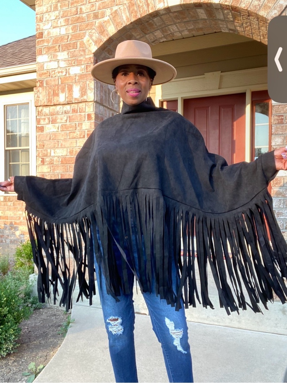 Black Sueded Fringe Poncho with back zipper